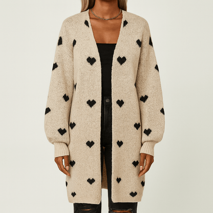 Women's - Heart Pattern Cardigan - Long Sleeve Style