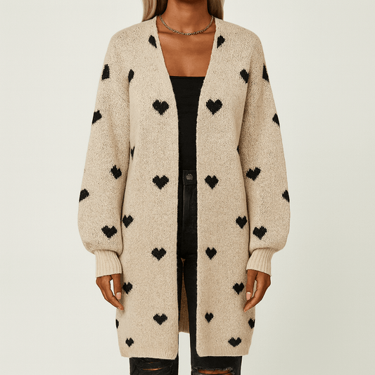 Women's - Heart Pattern Cardigan - Long Sleeve Style