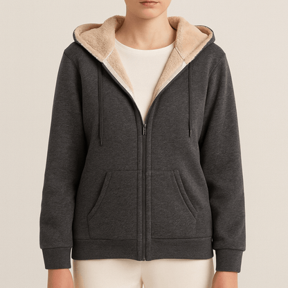 Women's - Hooded Fleece Jacket - Comfortable Long Sleeves