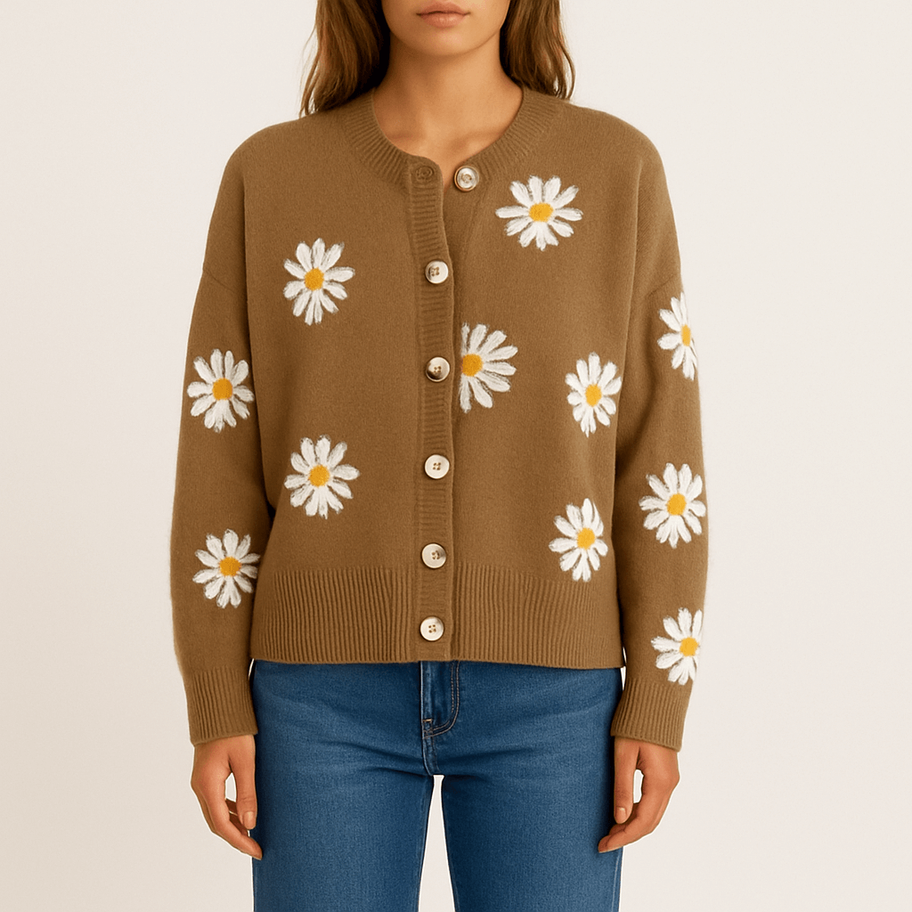 Women's - Knitted Jumper - Floral Long Sleeve