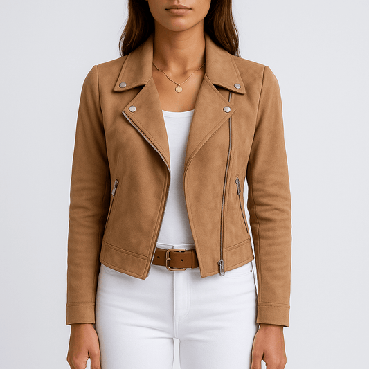 Women's - Leather Jacket - Zip-Up with Buttons