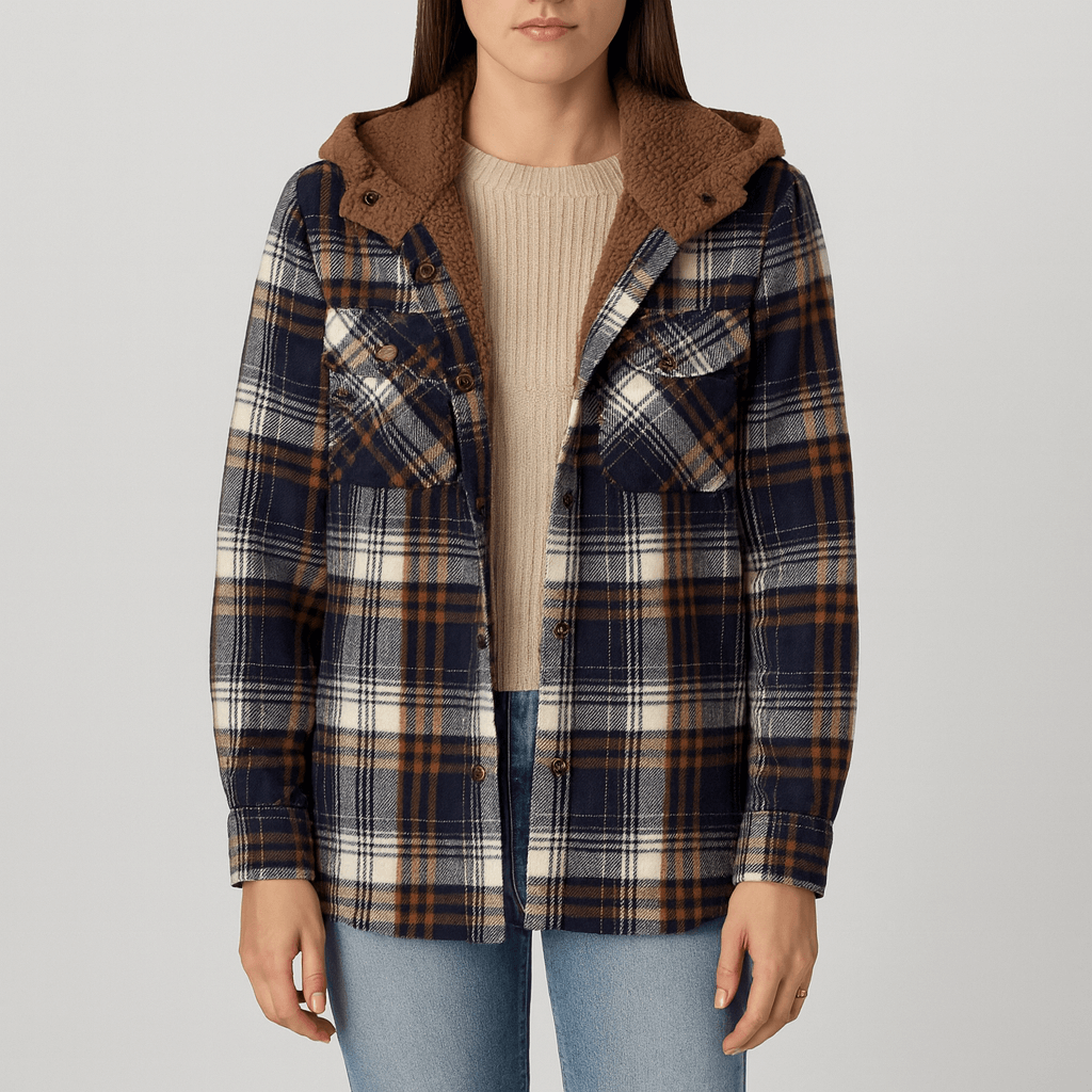 Women's - Plaid Winter Jacket - Hooded Lining