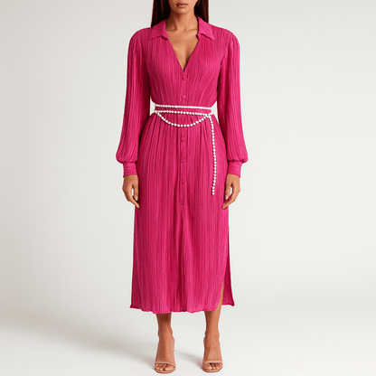 Women's - Pleated Long Dress - Elegant Style