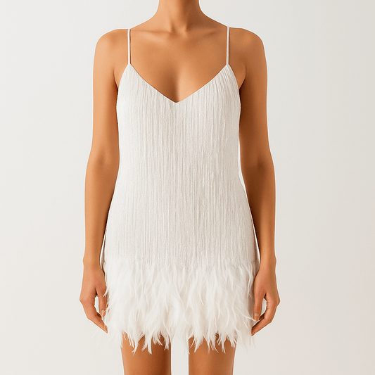Women's - Sequin Cocktail Dress with Feathers