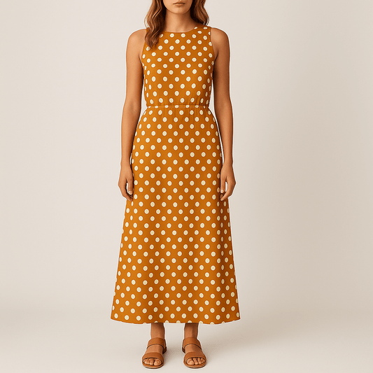 Women's - Sleeveless Polka Dot Maxi Dress - Chic Style