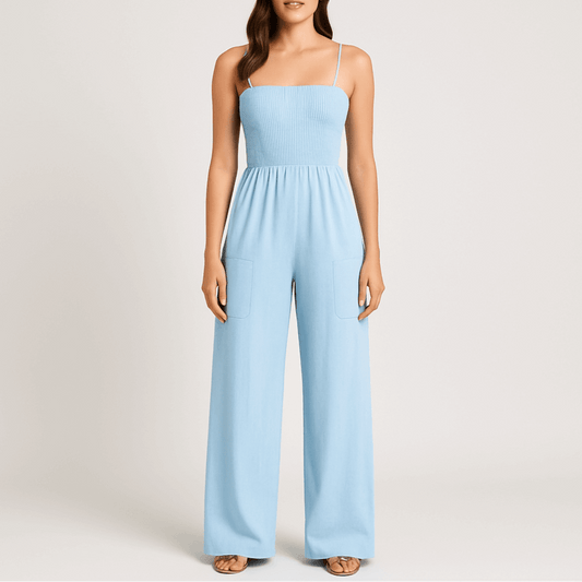 Women's - Sleeveless Summer Jumpsuit - Functional Pockets
