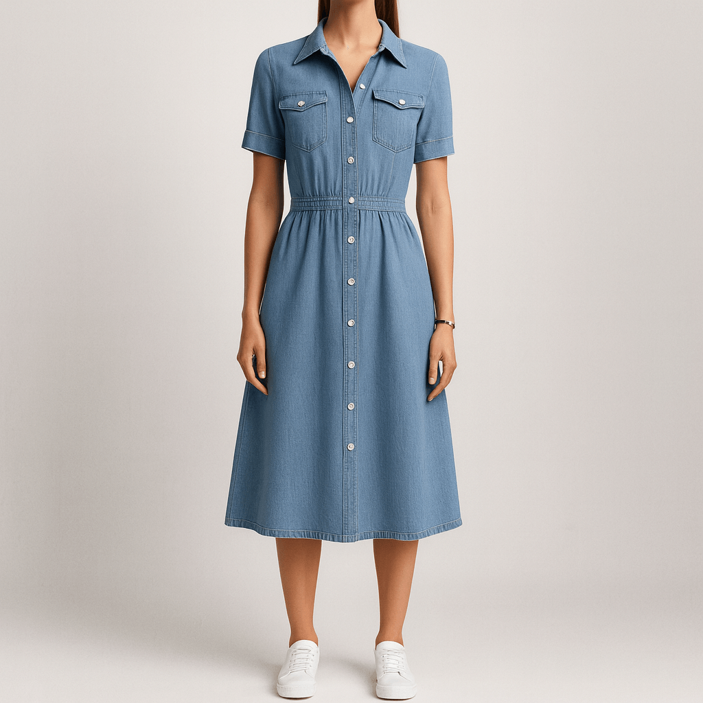Women's - Stylish Denim Midi Dress - Summer Style