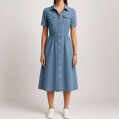 Women's - Stylish Denim Midi Dress - Summer Style
