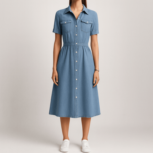 Women's - Stylish Denim Midi Dress - Summer Style
