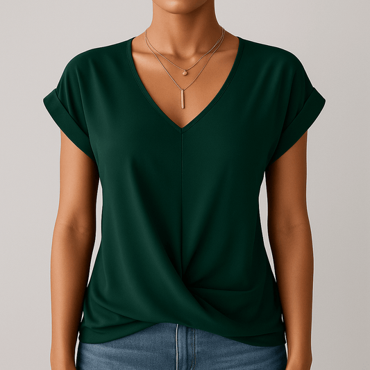 Women's - Tummy Tucking V-Neck Top - Comfortable Style