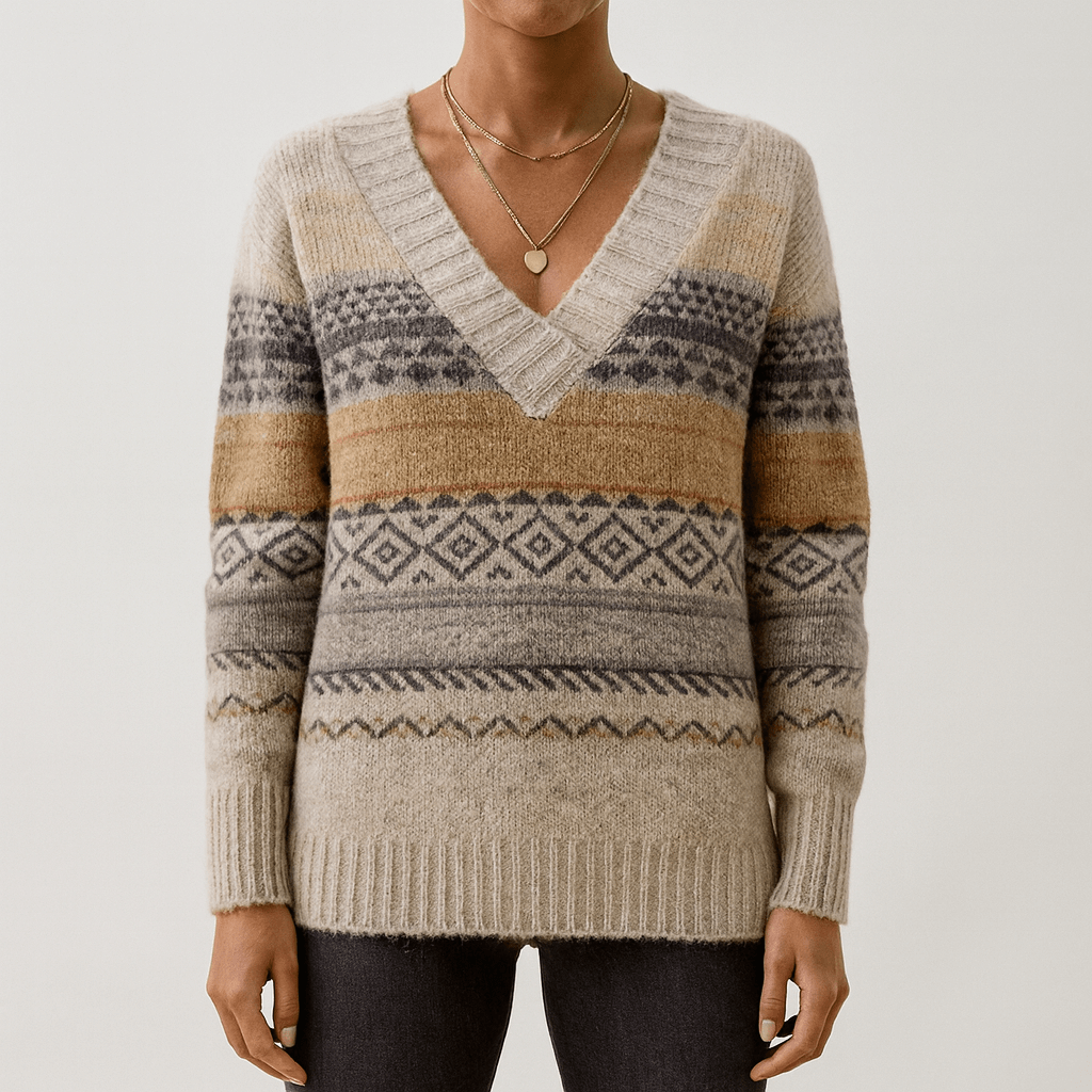 Women's - V-Neck Knitted Jumper - Soft Fabric