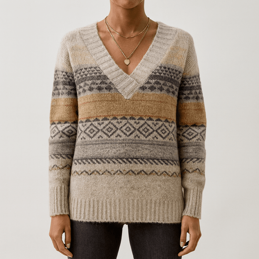 Women's - V-Neck Knitted Jumper - Soft Fabric