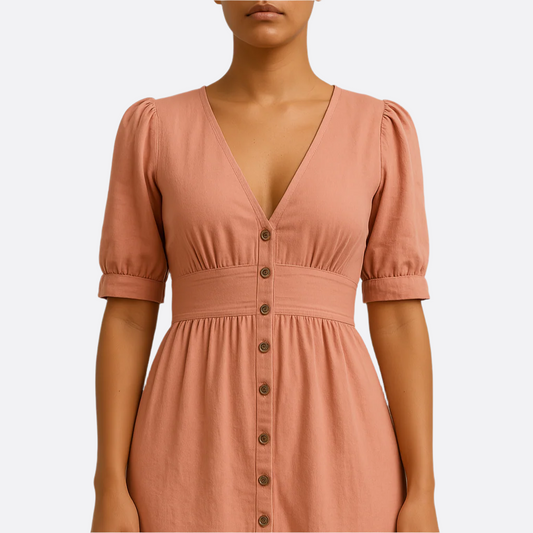 Women's - A-Line Dress - Cotton Blend - High Waist Fit