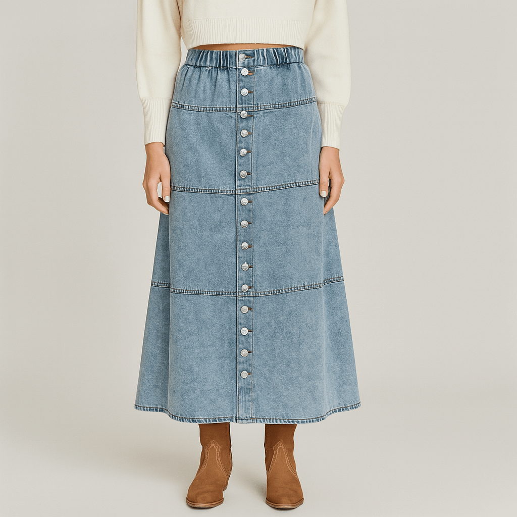 Women's - Boho Maxi Denim Skirt - Stylish, Comfortable, Versatile Fashion Staple