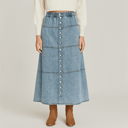 Women's - Boho Maxi Denim Skirt - Stylish, Comfortable, Versatile Fashion Staple