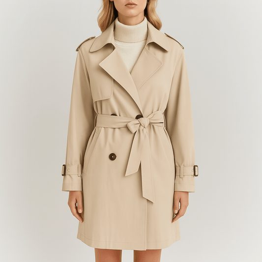 Women's - Classic Double-Breasted Trench Coat - Stylish Casual Outerwear