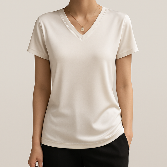 Women's - Elegant Silk T-Shirt - Luxurious Comfort & Style