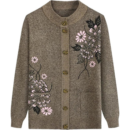 Women's - Floral Charm Cardigan - Cosy Knitwear - Stylish Floral Design - Ideal for Layering and Comfort