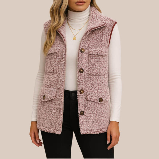 Women's - Full Size Button Down Collared Neck Vest - Stylish & Versatile Layering Piece