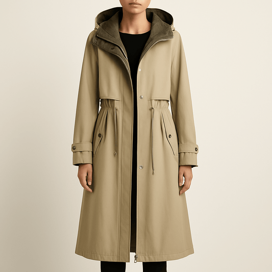 Women's - Hooded Trench Coat - Warm Winter Outerwear