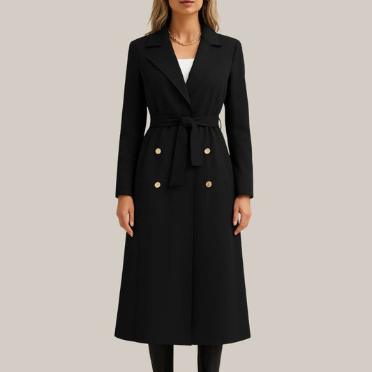 Women's - Long Black Trench Coat - Stylish, Versatile Outerwear