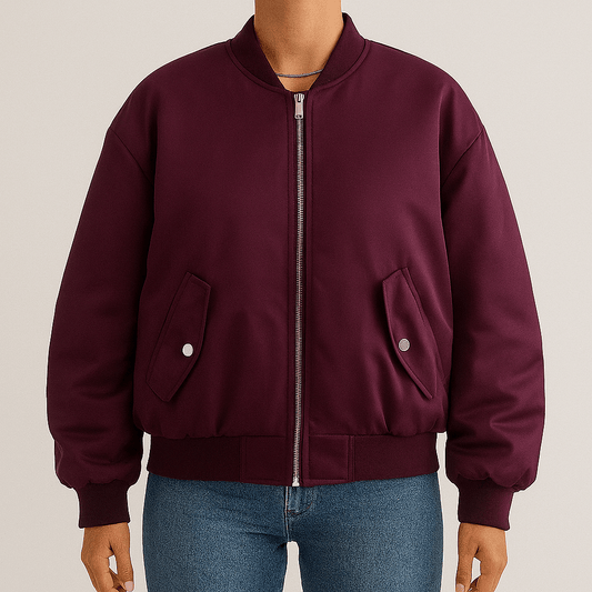 Women's - Oversized Bomber Jacket - Stylish Transition Outerwear