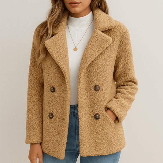 Women's - Sherpa Coat - Full Size with Lapel Collar - Warm and Cosy Winter Outerwear
