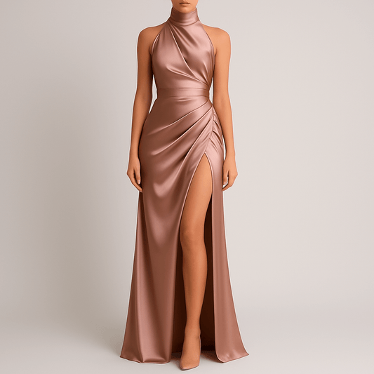 Women's - Sleek Slit Gown - Elegant Evening Dress - Comfortable Fabric - Ideal for Special Occasions & Formal Events