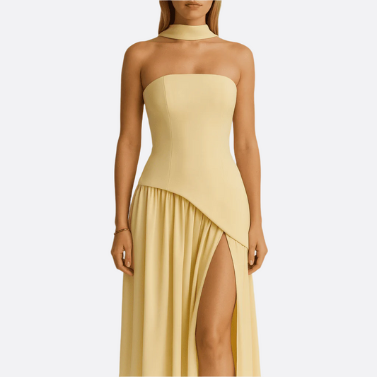 Women's - Strapless Evening Dress - A-Line with Slit