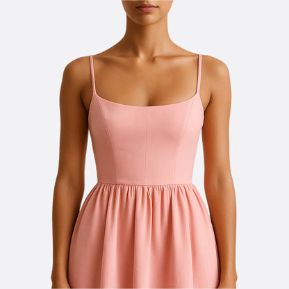 Women's - Strappy Dress - Scoop Neck Solid Colour