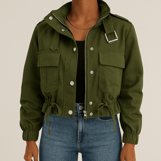 Women's - Stylish Cropped Transition Jacket with Pockets - Versatile Fashion