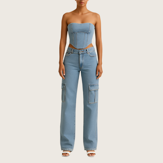 Women's - Stylish Denim Cargo Pants - Trendy & Versatile - Comfortable Fit - Perfect for Everyday Wear