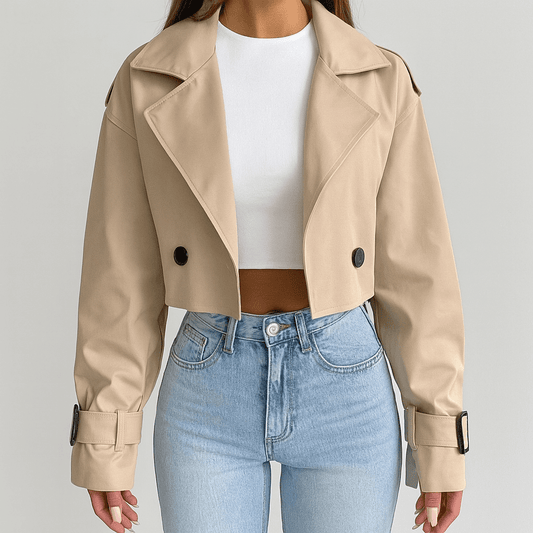 Women's - Stylish Short Trench Coat - Fashionable Design for Every Occasion