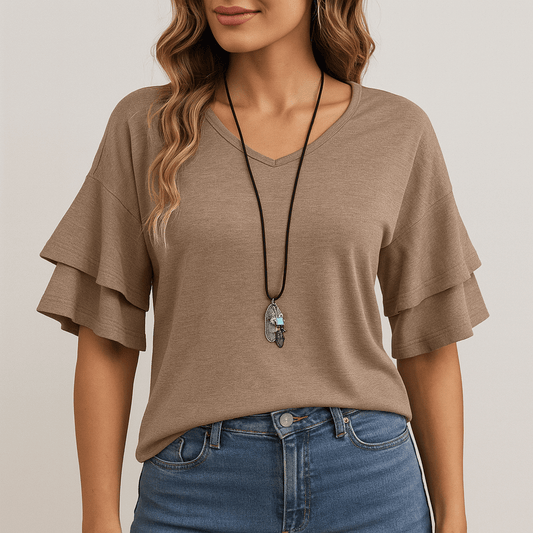 Women's - V-Neck Half Sleeve Blouse - Soft Fabric - Stylish Top