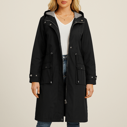 Women's - Waterproof Trench Coat with Hood - Stylish & Functional Outerwear