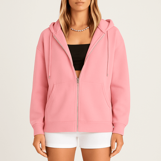 Women's - Zip-Up Hoodie - Oversized Fit - Casual Streetwear Style