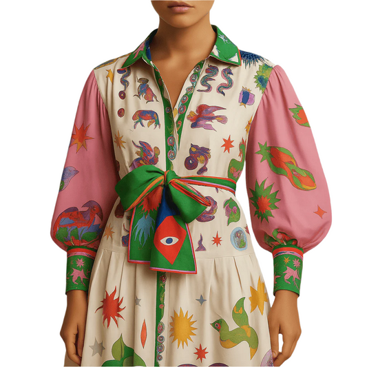 Women's – Printed Maxi Dress – Adjustable Waist