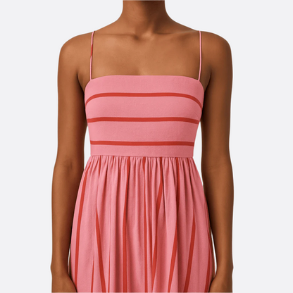 Women's – Striped Summer Dress – High Waist Fit