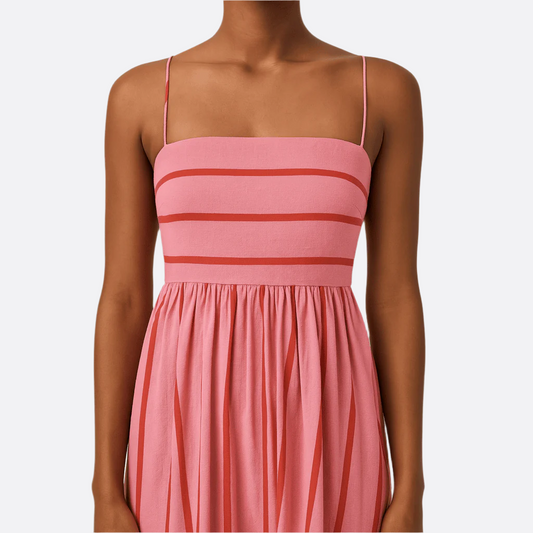 Women's – Striped Summer Dress – High Waist Fit