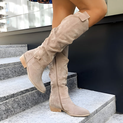 Women's - Comfortable Knee-High Leather Boots - Stylish & Durable Footwear