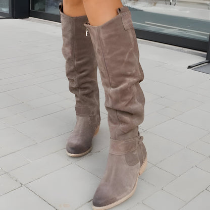 Women's - Comfortable Knee-High Leather Boots - Stylish & Durable Footwear