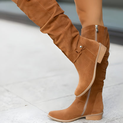 Women's - Comfortable Knee-High Leather Boots - Stylish & Durable Footwear