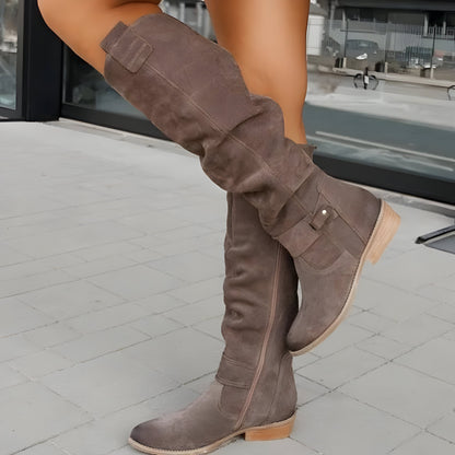 Women's - Comfortable Knee-High Leather Boots - Stylish & Durable Footwear