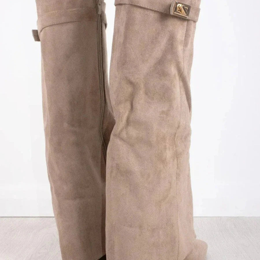 Women's - Knee-High Boots - Pointed Toe Leather Zip