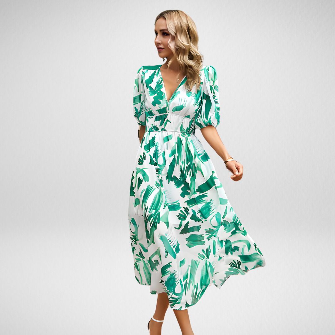 Women's - Printed V-Neck Dress - Lightweight Fabric - Stylish Floral Design - Perfect for Casual Outings