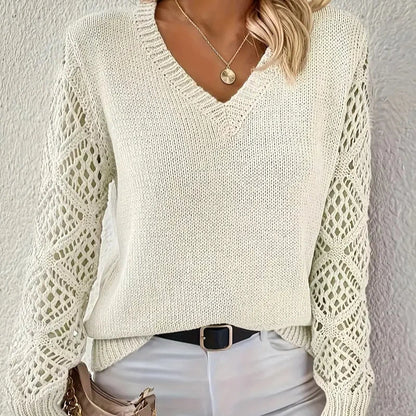 Women's - Knitted V-Neck Jumper - Acrylic Blend Fabric