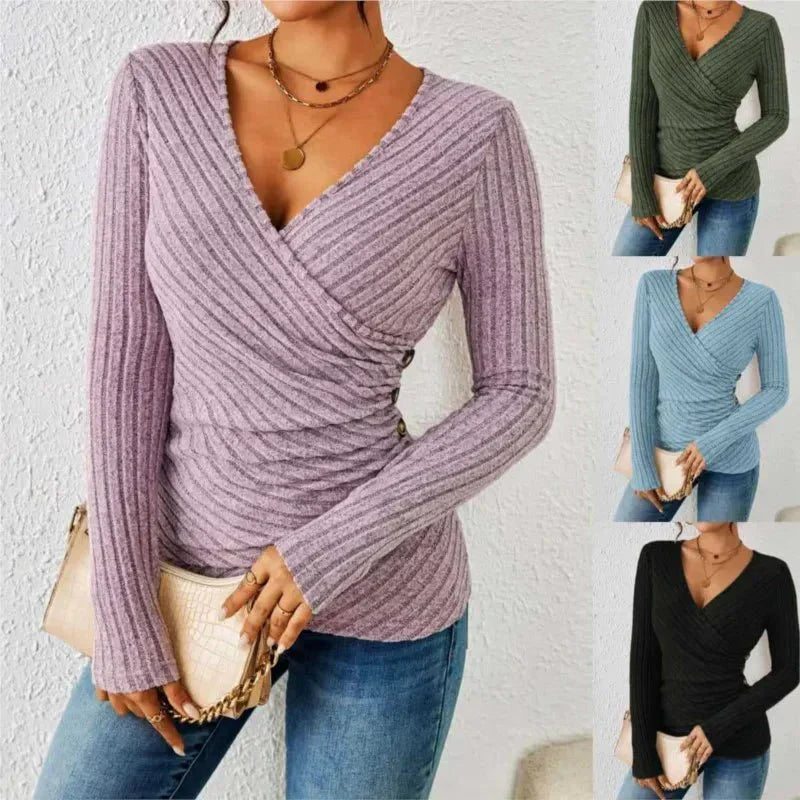 Women's - Long Sleeve Tummy Tucking Top - Soft Fabric, Flattering Fit