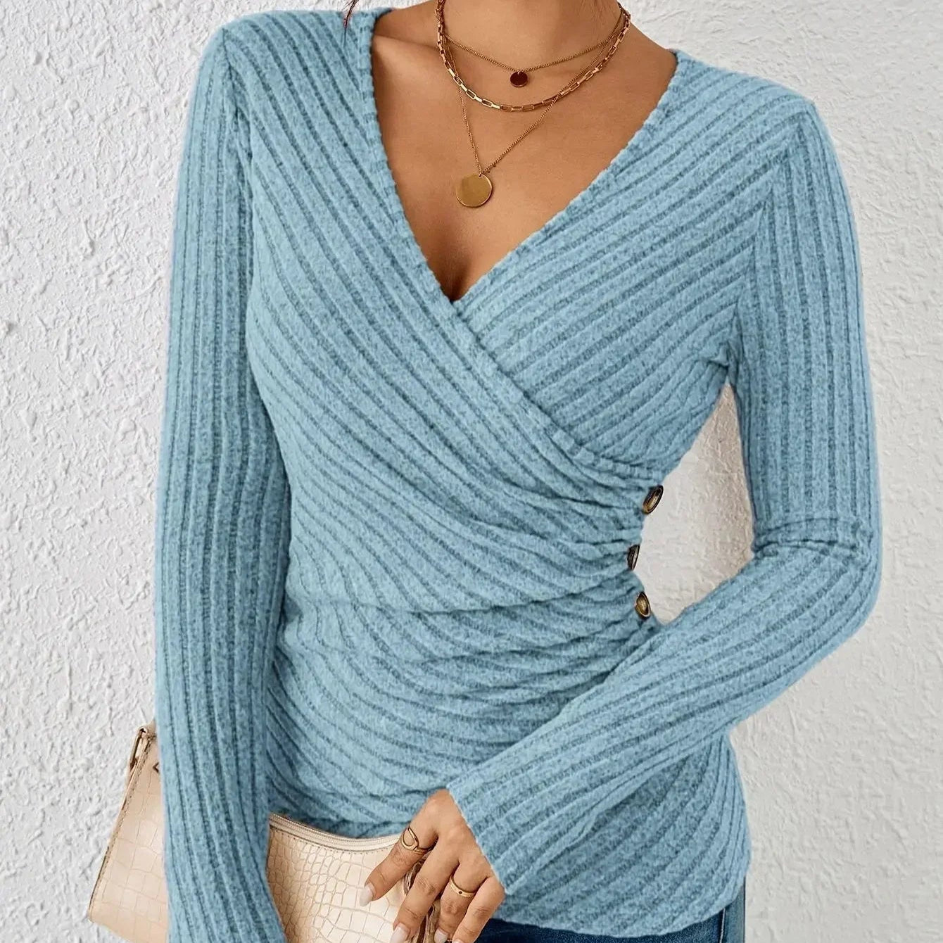 Women's - Long Sleeve Tummy Tucking Top - Soft Fabric, Flattering Fit
