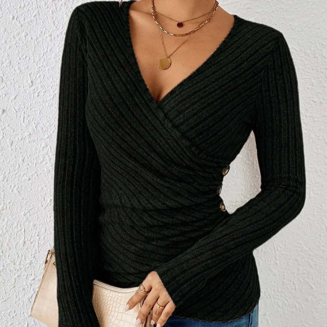 Women's - Long Sleeve Tummy Tucking Top - Soft Fabric, Flattering Fit