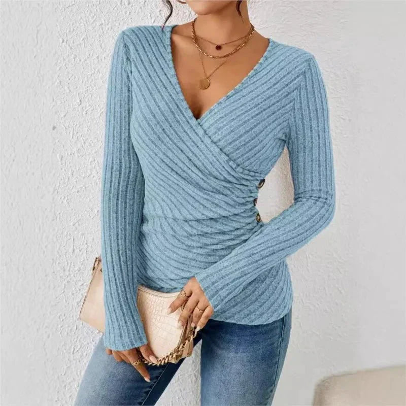 Women's - Long Sleeve Tummy Tucking Top - Soft Fabric, Flattering Fit